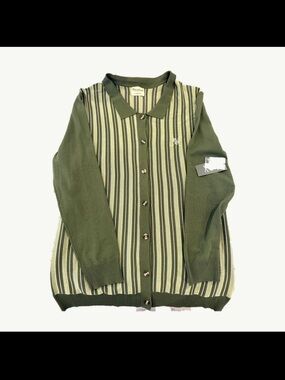 Barstool Classics Olive Green Striped Polo-Front Cardigan